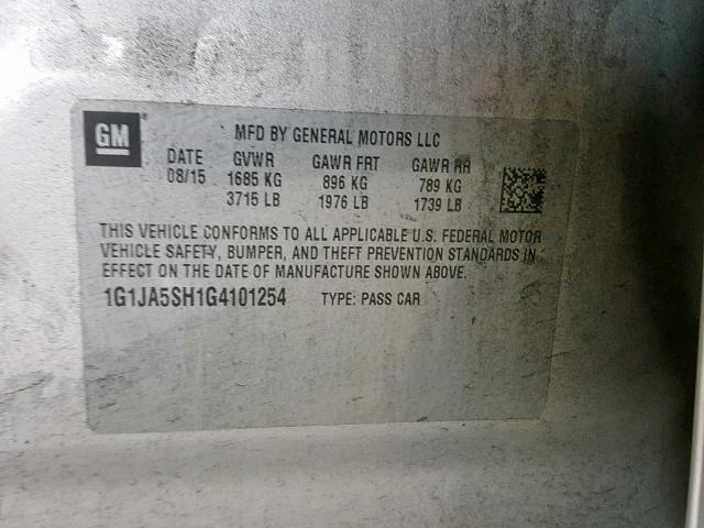 1G1JA5SH1G4101254 - 2016 CHEVROLET SONIC LS SILVER photo 10