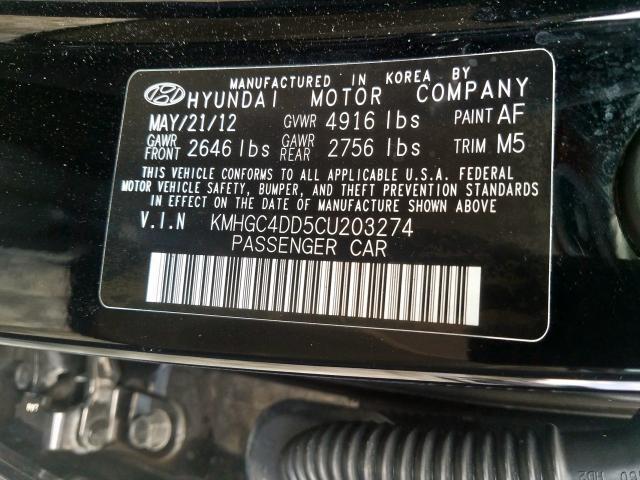 KMHGC4DD5CU203274 - 2012 HYUNDAI GENESIS 3.8L  photo 10