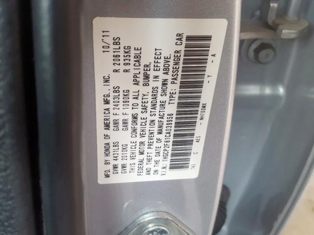 1HGCP2F81CA039956 - 2012 HONDA ACCORD EXL  photo 10