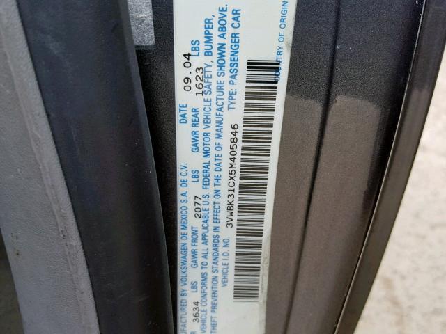 3VWBK31CX5M405846 - 2005 VOLKSWAGEN NEW BEETLE ნაცრისფერი ფოტო 10