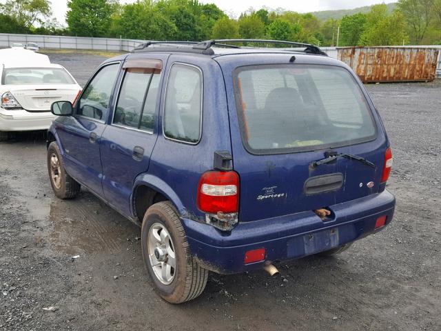 KNDJA7233Y5678192 - 2000 KIA SPORTAGE BLUE photo 3