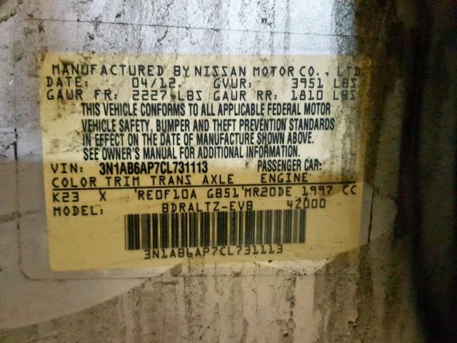 3N1AB6AP7CL731113 - 2012 NISSAN SENTRA 2.0 SILVER photo 10