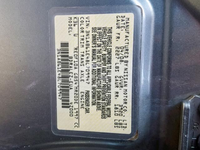 3N1AB61E48L709947 - 2008 NISSAN SENTRA 2.0 GRAY photo 10