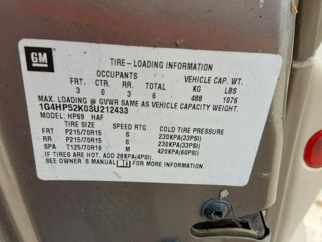 1G4HP52K03U212433 - 2003 BUICK LESABRE CU GRAY photo 10