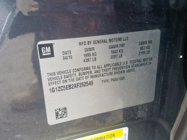 1G1ZC5EB2AF262549 - 2010 CHEVROLET MALIBU 1LT 灰色 照片 10