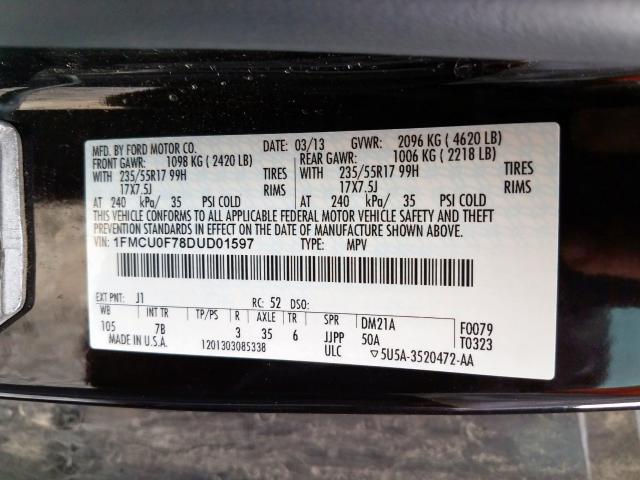 1FMCU0F78DUD01597 - 2013 FORD ESCAPE S  photo 10