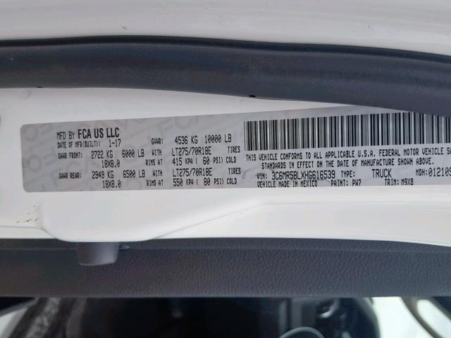 3C6MR5BLXHG616539 - 2017 RAM 2500 SLT 白色 照片 10