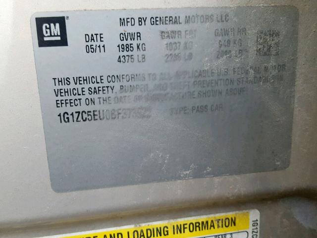 1G1ZC5EU0BF373622 - 2011 CHEVROLET MALIBU 1LT TAN photo 10