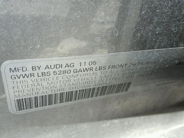 WAUDH74F56N103649 - 2006 AUDI A6 3.2 QUA GRAY photo 10