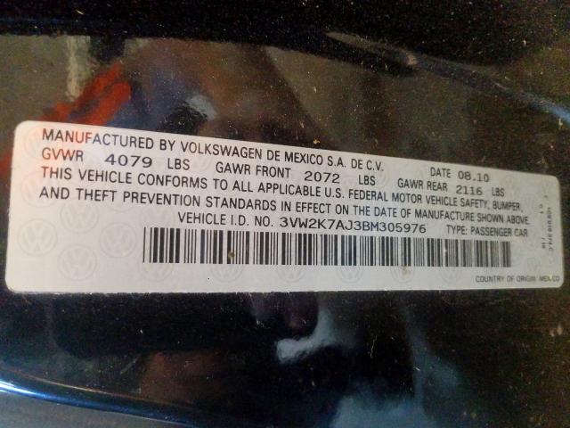 3VW2K7AJ3BM305976 - 2011 VOLKSWAGEN JETTA BASE  照片 10