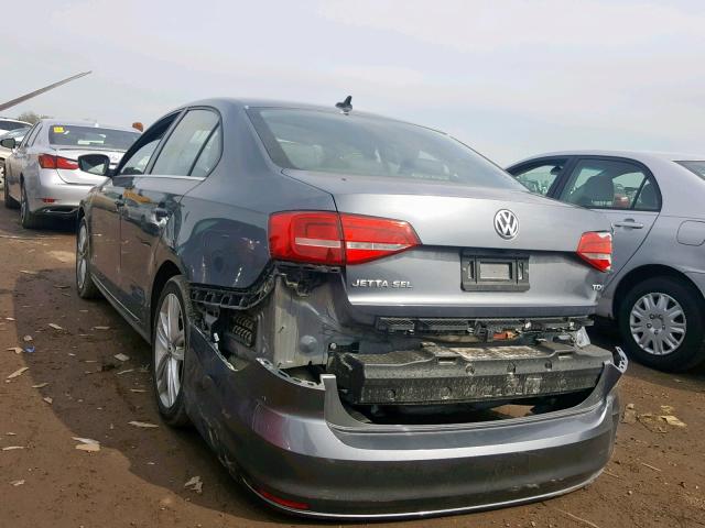 3VWLA7AJ9FM306059 - 2015 VOLKSWAGEN JETTA TDI GRAY photo 3