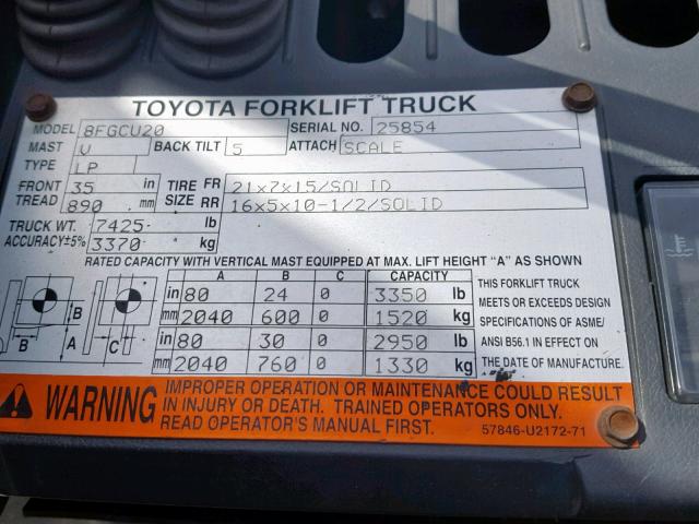 25854 - 2009 TOYOTA FORKLIFT ORANGE photo 10