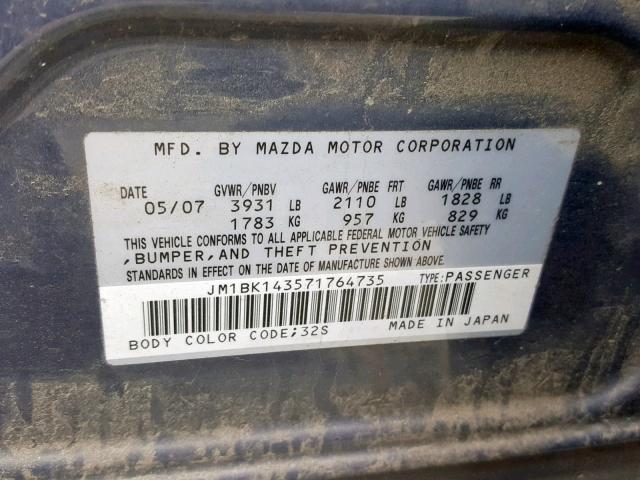 JM1BK143571764735 - 2007 MAZDA 3 HATCHBAC GRAY photo 10