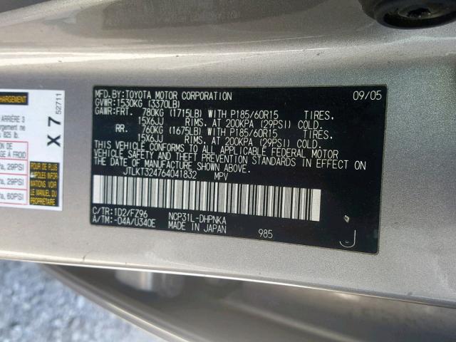 JTLKT324764041832 - 2006 TOYOTA SCION XB 银色 照片 10