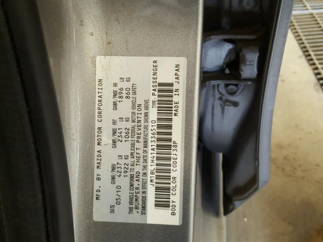 JM1BL1H41A1336510 - 2010 MAZDA SPEED 3 GRAY photo 10