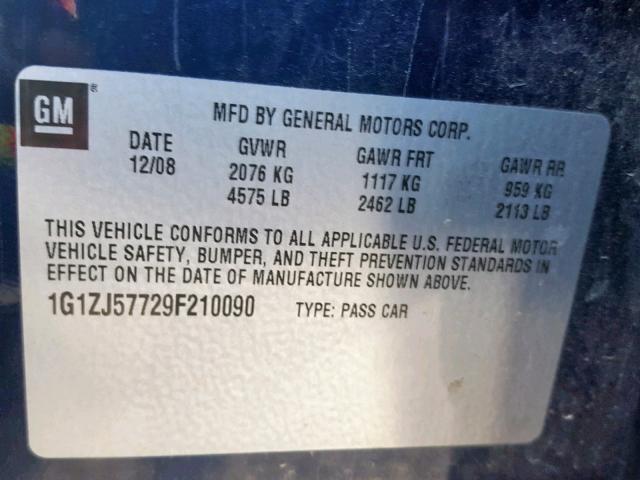 1G1ZJ57729F210090 - 2009 CHEVROLET MALIBU 2LT BLUE photo 10