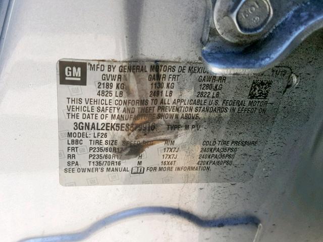 3GNAL2EK5ES579916 - 2014 CHEVROLET CAPTIVA LS 银色 照片 10
