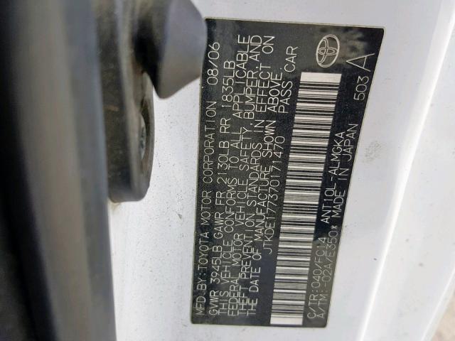 JTKDE177370171470 - 2007 TOYOTA SCION TC WHITE photo 10