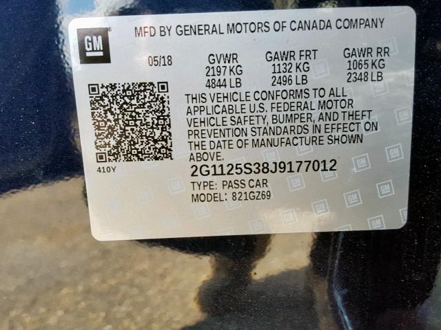 2G1125S38J9177012 - 2018 CHEVROLET IMPALA PRE BLUE photo 10