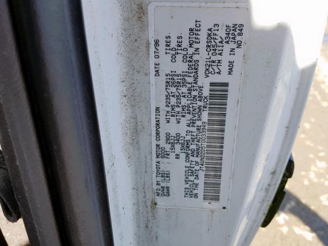 JT4UN22D5T0033949 - 1996 TOYOTA T100 XTRAC WHITE photo 10