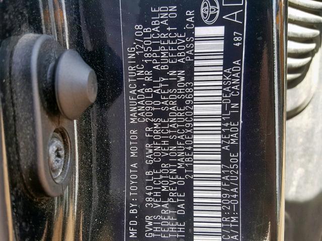 2T1BE40EX9C029683 - 2009 TOYOTA COROLLA XR BLACK photo 10