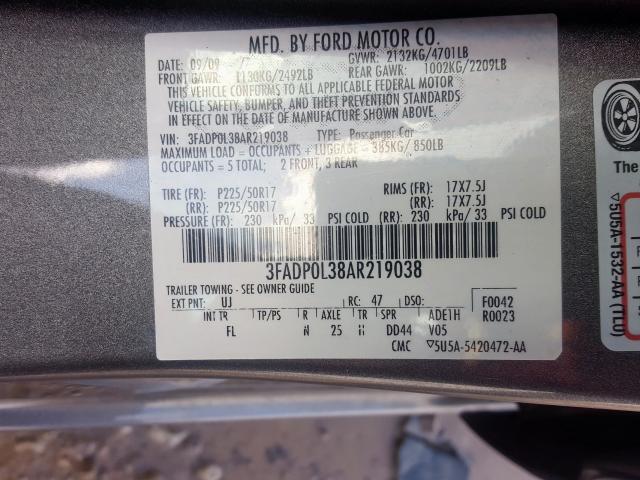 3FADP0L38AR219038 - 2010 FORD FUSION HYBRID  photo 10