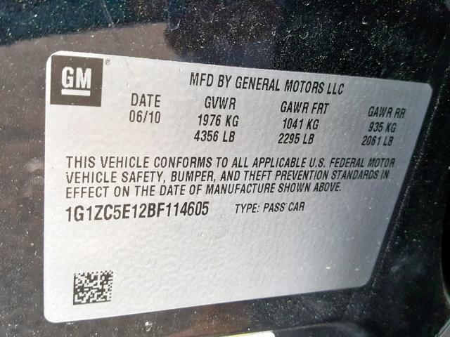 1G1ZC5E12BF114605 - 2011 CHEVROLET MALIBU 1LT 灰色 照片 10