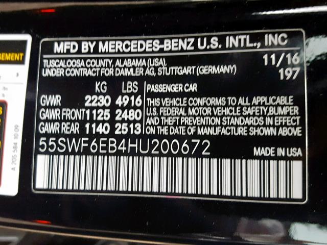 55SWF6EB4HU200672 - 2017 MERCEDES-BENZ C 43 4MATI BLACK photo 10