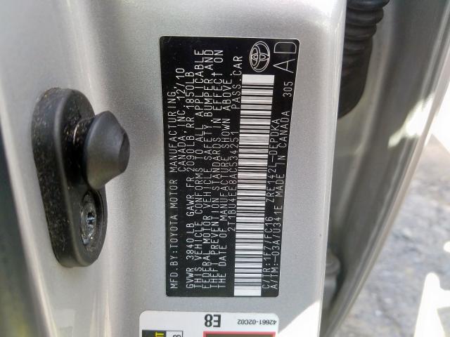 2T1BU4EE8AC534251 - 2010 TOYOTA COROLLA BASE  photo 10