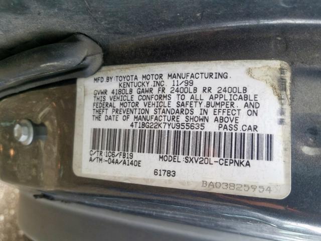 4T1BG22K7YU955635 - 2000 TOYOTA CAMRY CE  photo 10