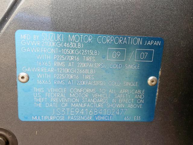 JS3TE941684102477 - 2008 SUZUKI GRAND VITA BLUE photo 10