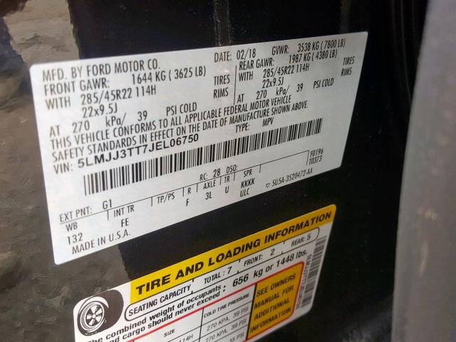 5LMJJ3TT7JEL06750 - 2018 LINCOLN NAVIGATOR 黑色 照片 10