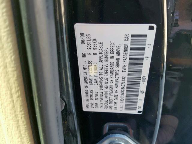 1HGCP36828A074132 - 2008 HONDA ACCORD EXL BLACK photo 10