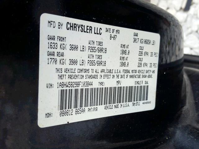 1A8HW58298F103844 - 2008 CHRYSLER ASPEN LIMI BLACK photo 10