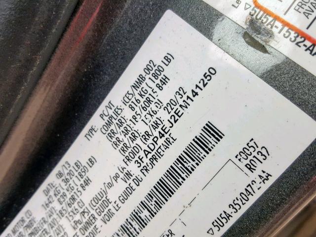 3FADP4EJ2EM141250 - 2014 FORD FIESTA SE GRAY photo 10