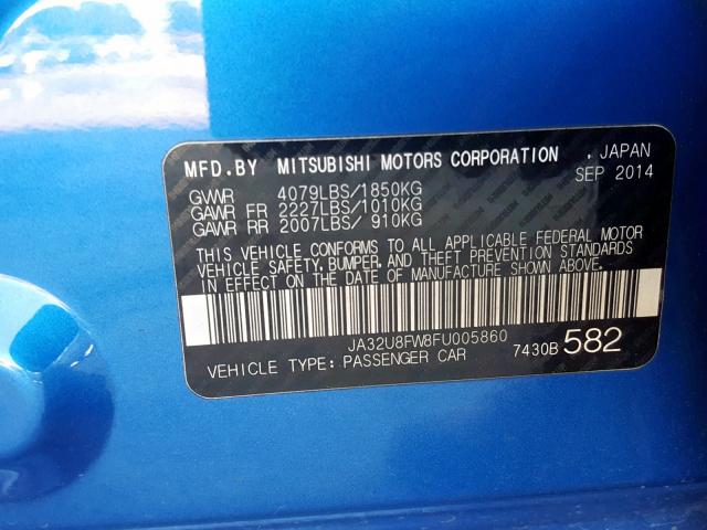 JA32U8FW8FU005860 - 2015 MITSUBISHI LANCER GT BLUE photo 10