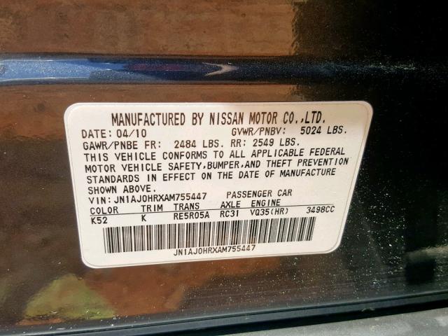 JN1AJ0HRXAM755447 - 2010 INFINITI EX35 BASE BLUE photo 10