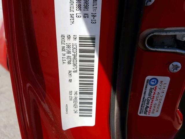 1C3CDFBA0DD307178 - 2013 DODGE DART SXT RED photo 10