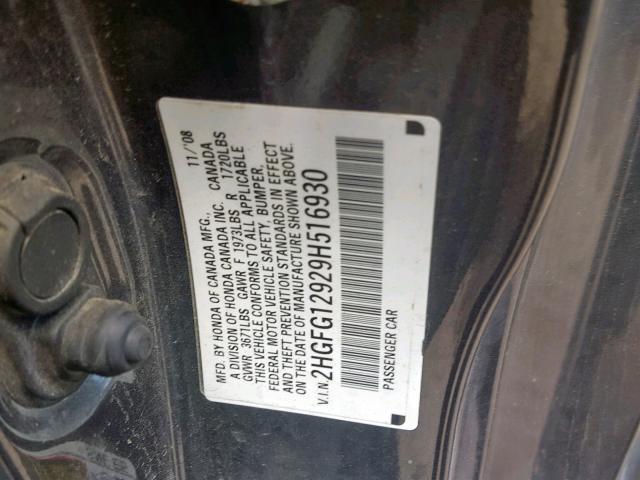 2HGFG12929H516930 - 2009 HONDA CIVIC EXL 银色 照片 10