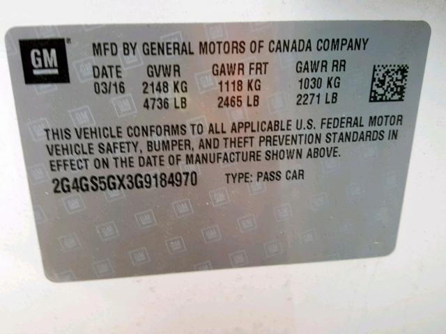 2G4GS5GX3G9184970 - 2016 BUICK REGAL PREM SILVER photo 10