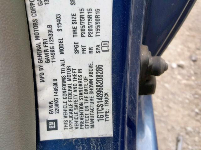 1GTCS148968208286 - 2006 GMC CANYON BLUE photo 10