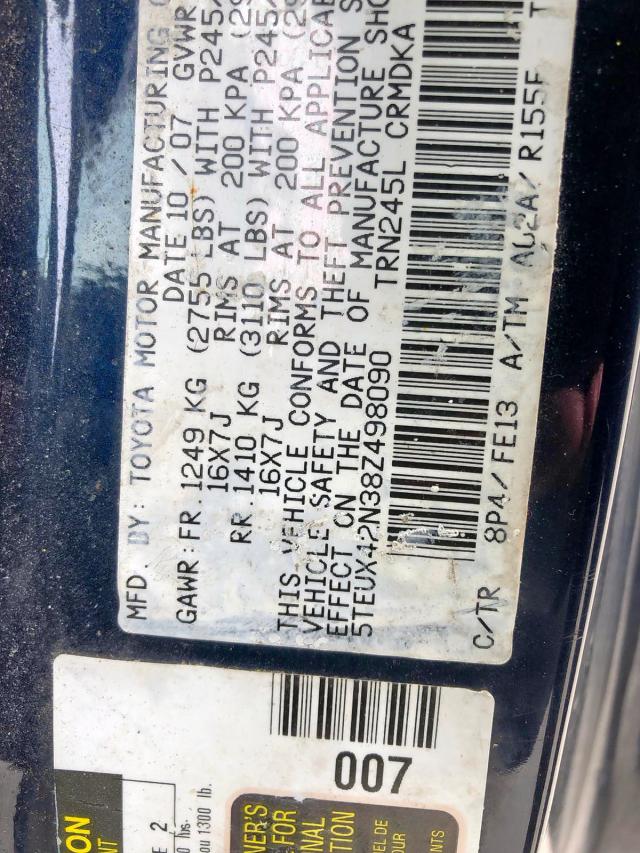 5TEUX42N38Z498090 - 2008 TOYOTA TACOMA ACCESS CAB  photo 10