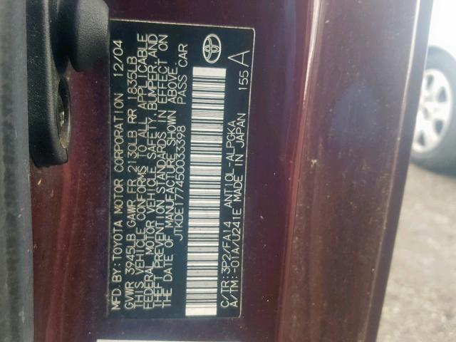 JTKDE177450033398 - 2005 TOYOTA SCION TC იასამნისფერი ფოტო 10