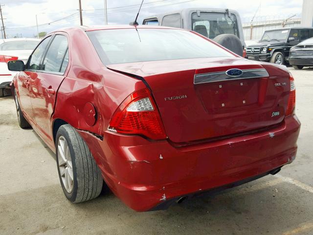 3FAHP0JG7AR309899 - 2010 FORD FUSION SEL RED photo 3