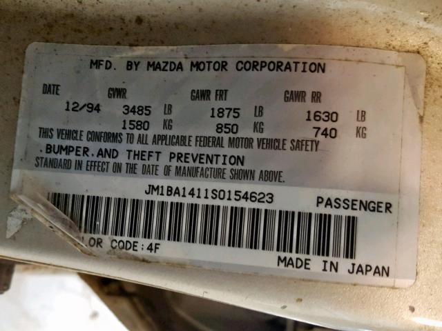 JM1BA1411S0154623 - 1995 MAZDA PROTEGE DX BEIGE photo 10