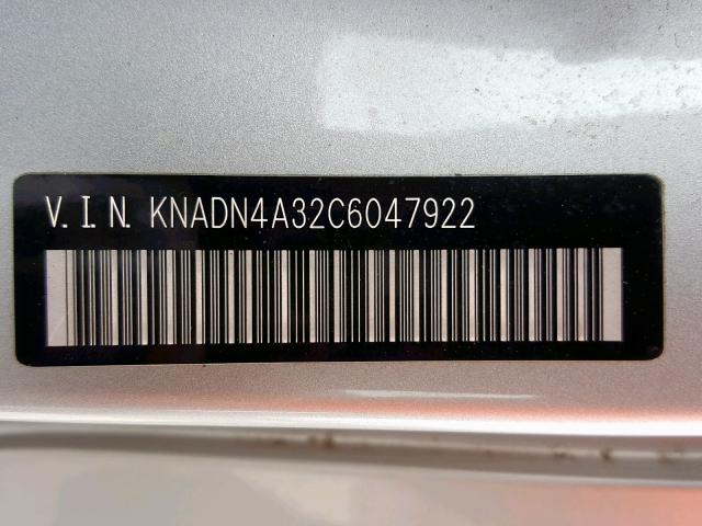 KNADN4A32C6047922 - 2012 KIA RIO EX SILVER photo 10