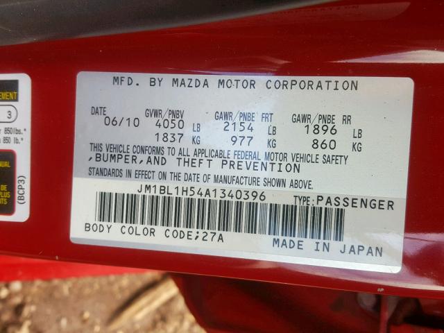 JM1BL1H54A1340396 - 2010 MAZDA 3 S RED photo 10