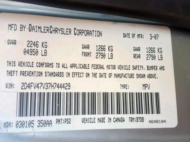 2D4FV47V37H744429 - 2007 DODGE MAGNUM SXT SILVER photo 10