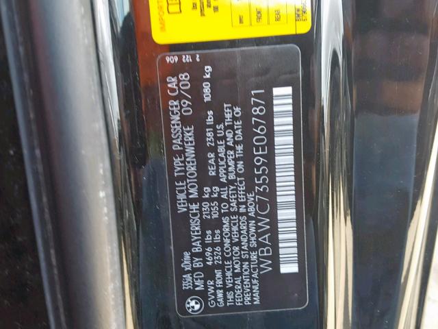 WBAWC73559E067871 - 2009 BMW 335 XI BLACK photo 10