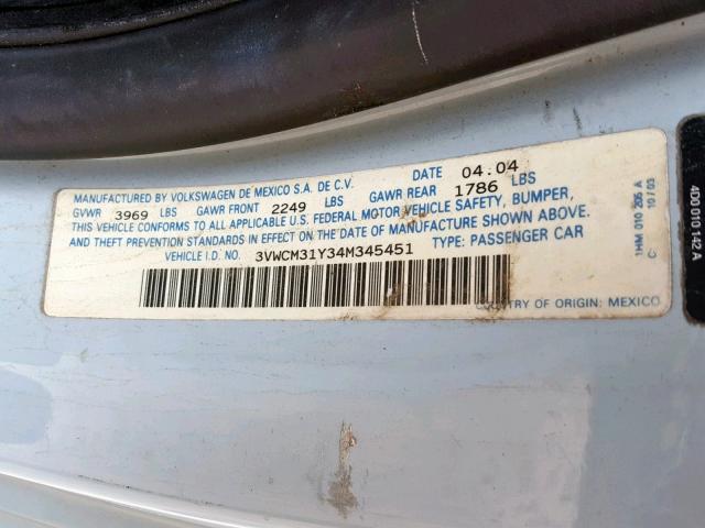 3VWCM31Y34M345451 - 2004 VOLKSWAGEN NEW BEETLE Mavi foto 10